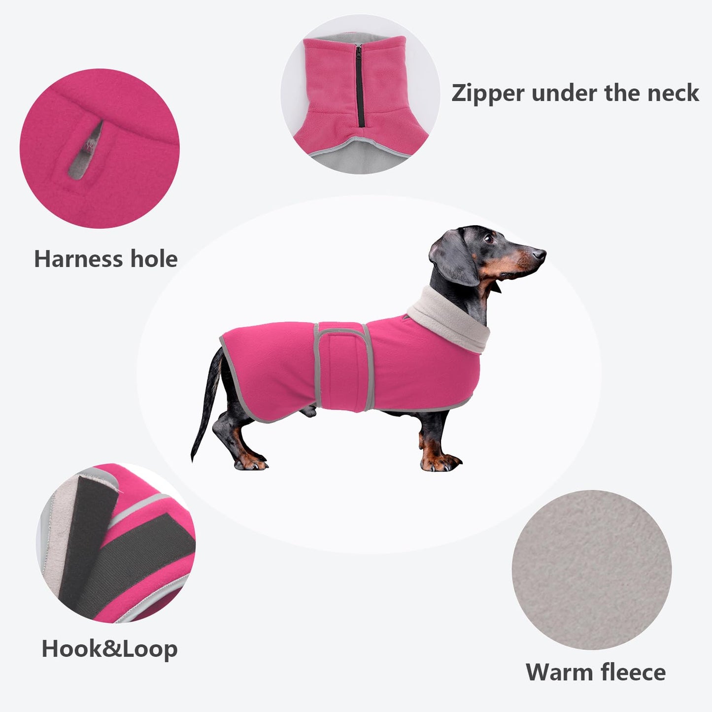 Dachshund Coats Sausage Dog Fleece Coat in Winter- Reflective Trim Safety The Dachshund Zone