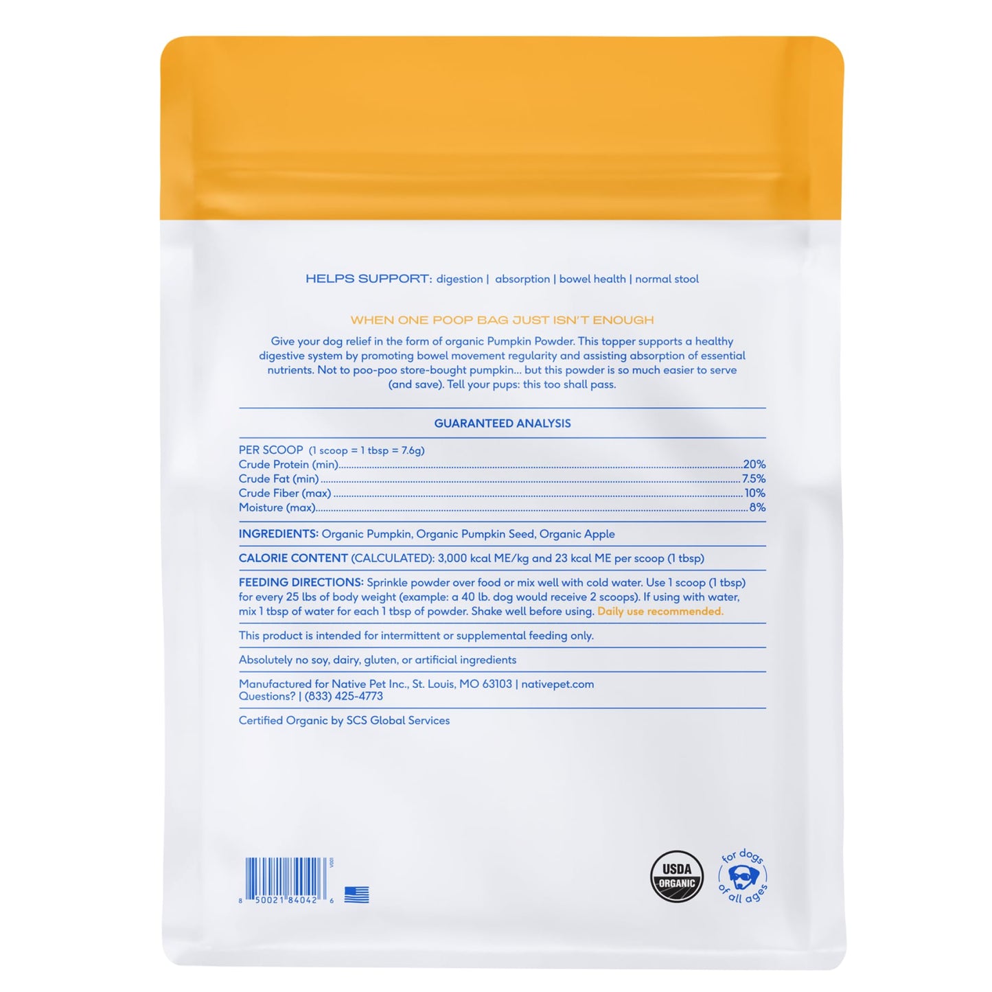 Native Pet Pumpkin for Dogs - Organic Dog Food Topper Powder The Dachshund Zone