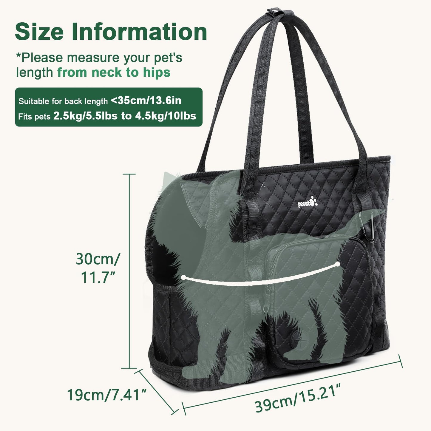 Pecute Dog Purse Carrier, Fits Dogs 5.5 lbs to 11 lbs, Black Pecute