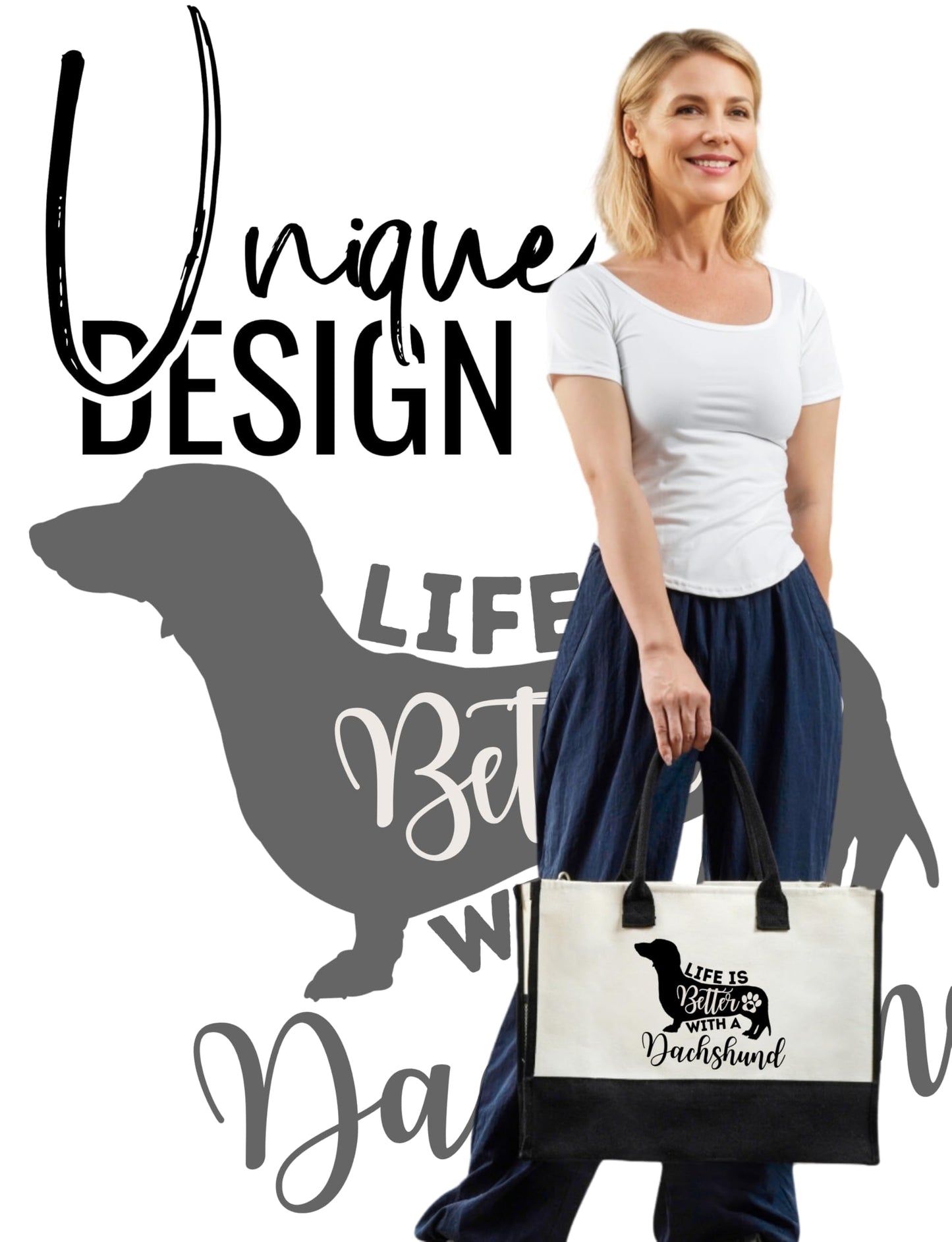 Canvas Tote Bag with Top Zipper Closure Mother's Day, Christmas The Dachshund Zone