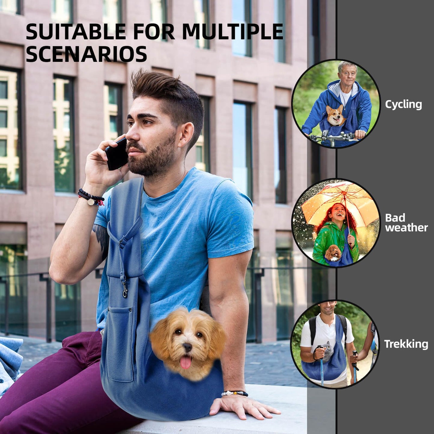 Dog Carrier Sling - Reversible Puppy Carrier Purse with Storage Pocket, Hands-Free The Dachshund Zone