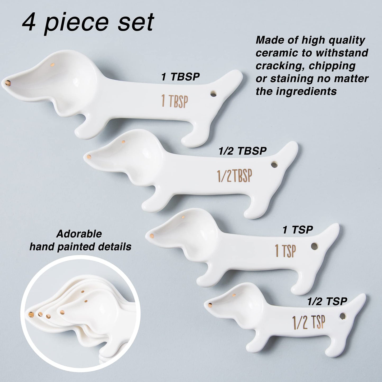 White Dachshund Ceramic Measuring Spoon Set The Dachshund Zone