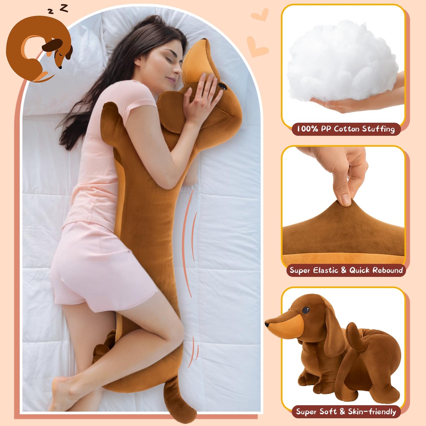 MorisMos Dachshund Dog Stuffed Animal Plush 4ft, 43'' Long Weiner Dog Body Pillow The Dachshund Zone