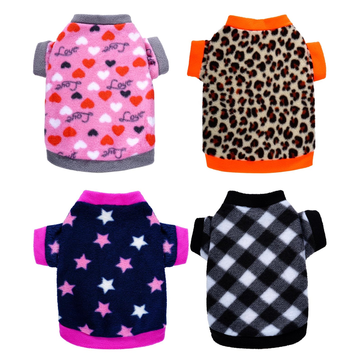 Rbenxia 4 Pcs Dog Fleece Sweaters Puppy, Warm Soft Fleece Sweater Doggie Sweatshirt Dog Pajamas Puppy Clothes for Winter, Small Dogs Cat Pets Outfits (Large)