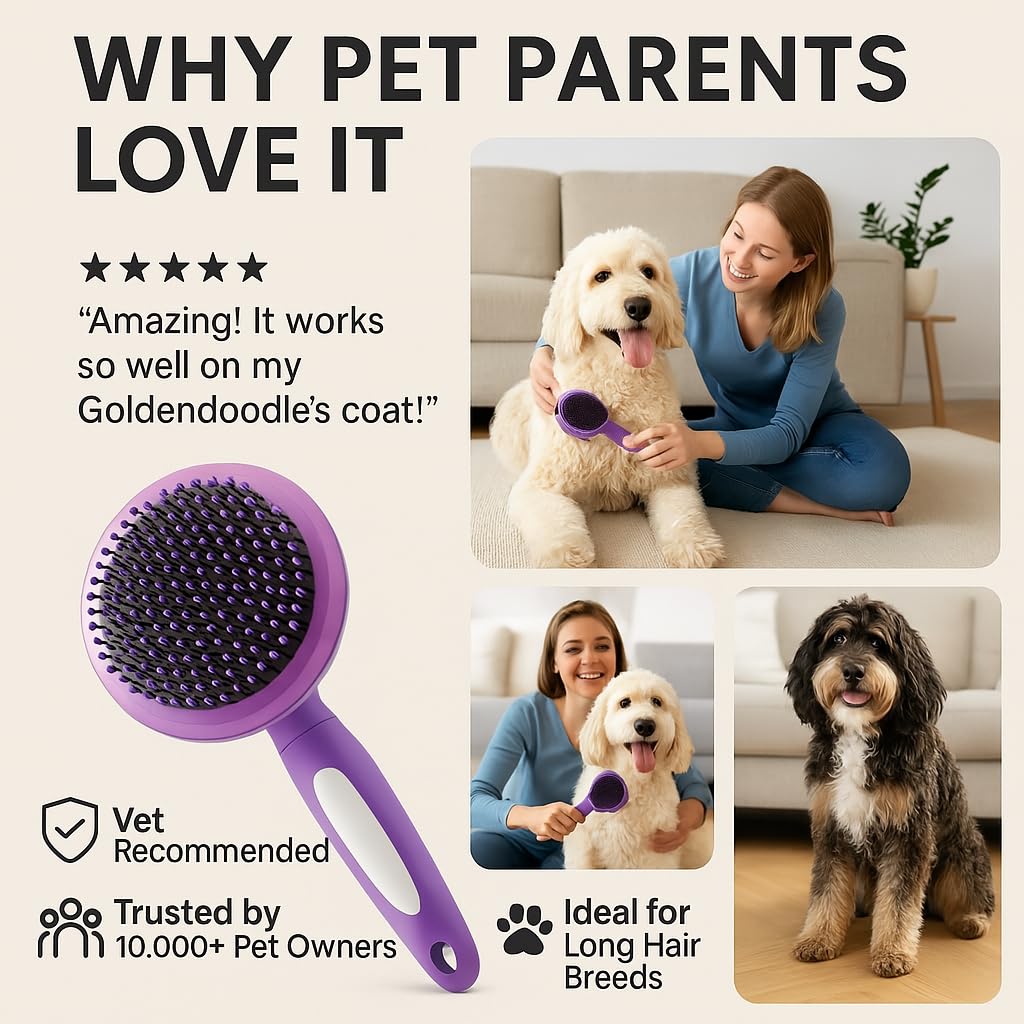 Round Bristle Pet Brush for Dogs and Cats - Soft Dog Brush for Grooming Short or Long Hair The Dachshund Zone
