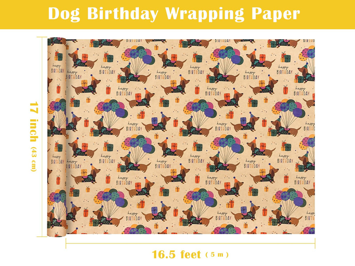 WRAPAHOLIC Kraft Dog Birthday Wrapping Paper Roll - Mini Roll The Dachshund Zone