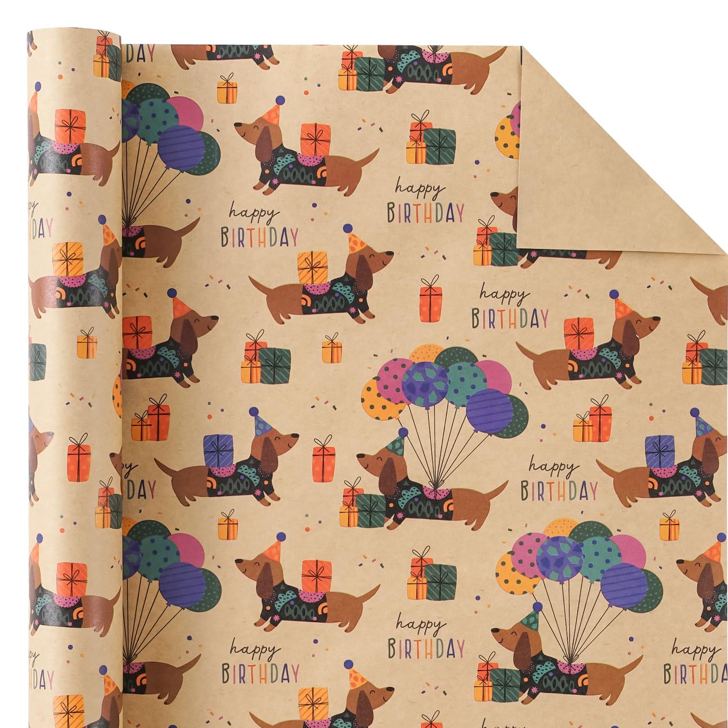 WRAPAHOLIC Kraft Dog Birthday Wrapping Paper Roll - Mini Roll The Dachshund Zone
