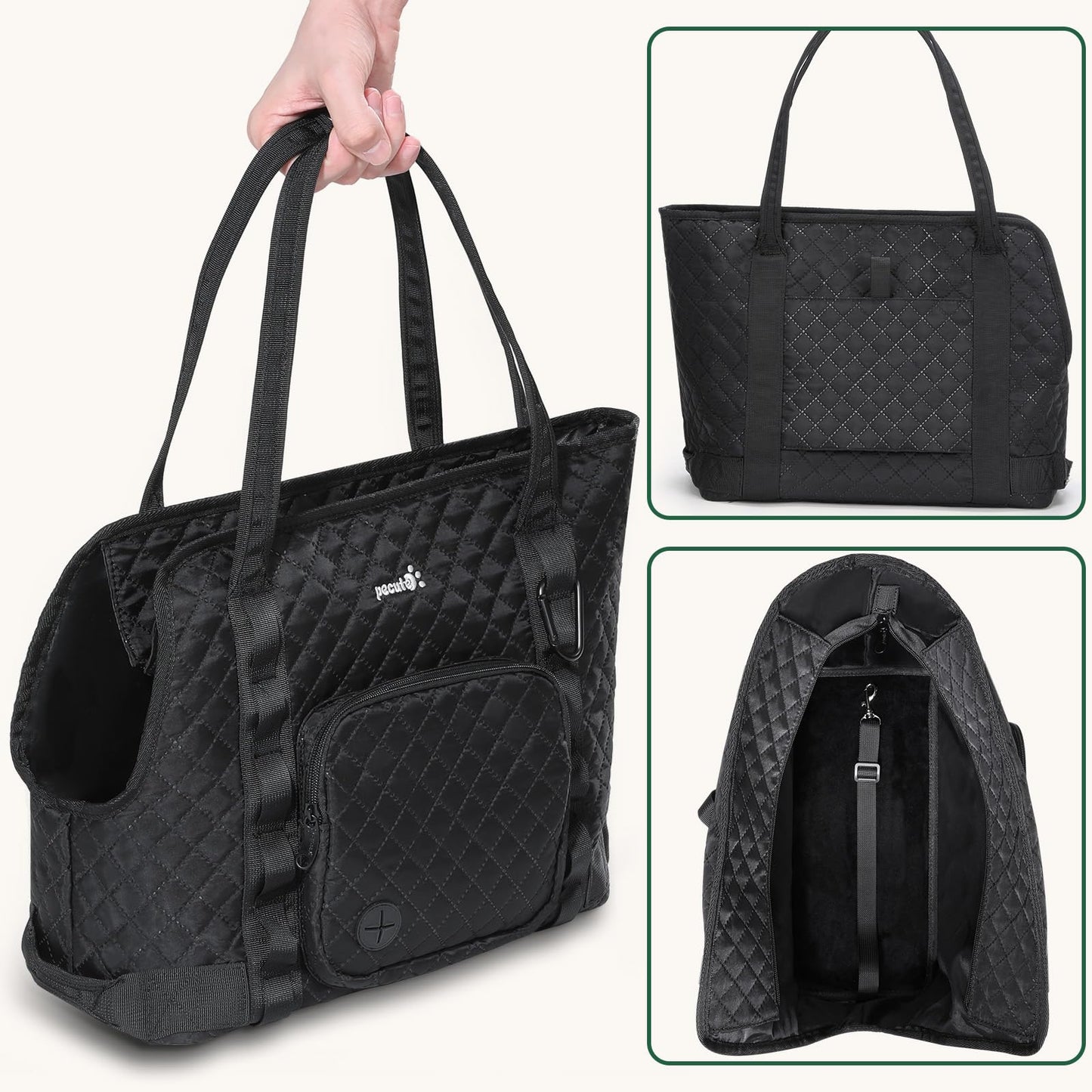 Pecute Dog Purse Carrier, Fits Dogs 5.5 lbs to 11 lbs, Black Pecute
