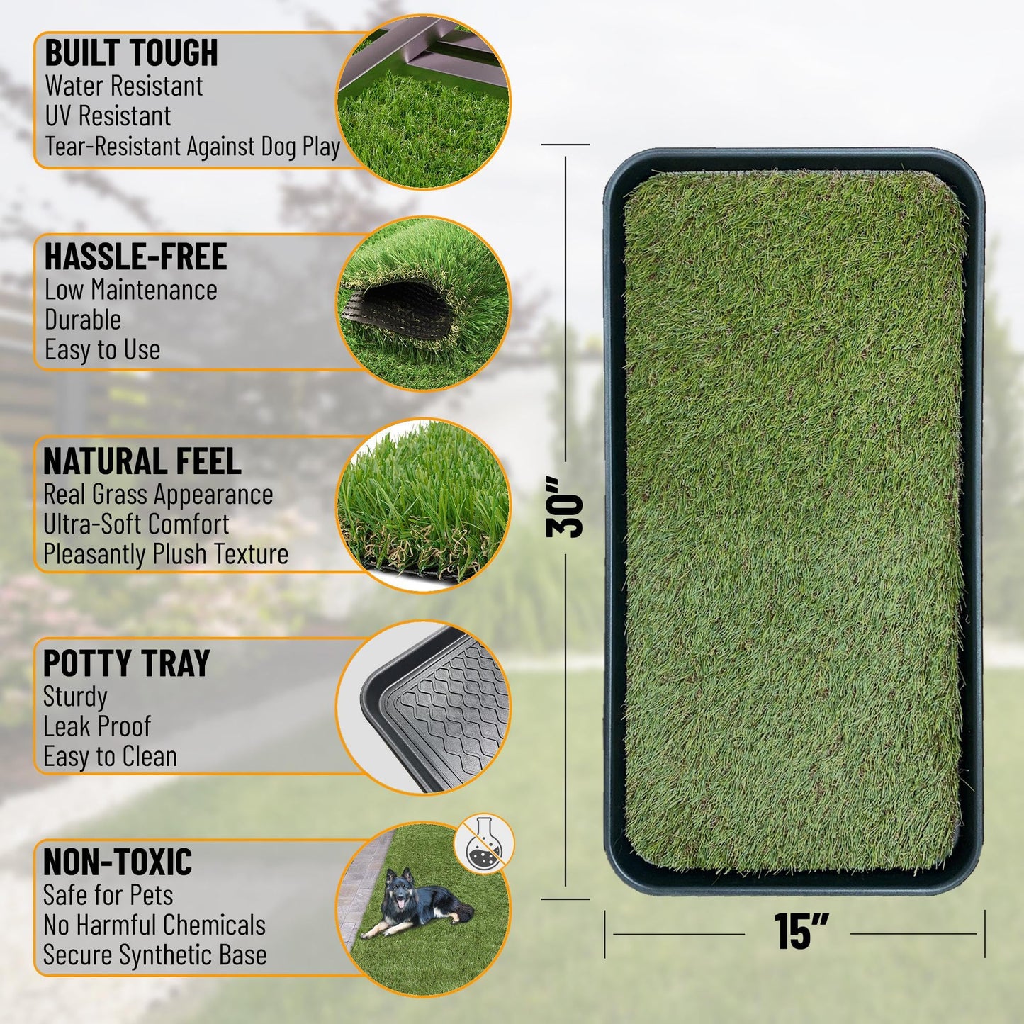 Ottomanson Artificial Grass Puppy Potty Training Pad with Tray, 15" x 30" Reusable Pee Pad The Dachshund Zone