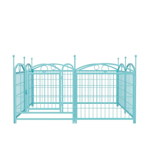 Heavy Duty Metal Dog Playpen for Indoor and Outdoor Use, 8-Panel Foldable Pet Exercise Pen with Door, Rust Resistant Black Iron Puppy Fence for Large Medium Small Dogs (Blue + Iron) The Dachshund Zone