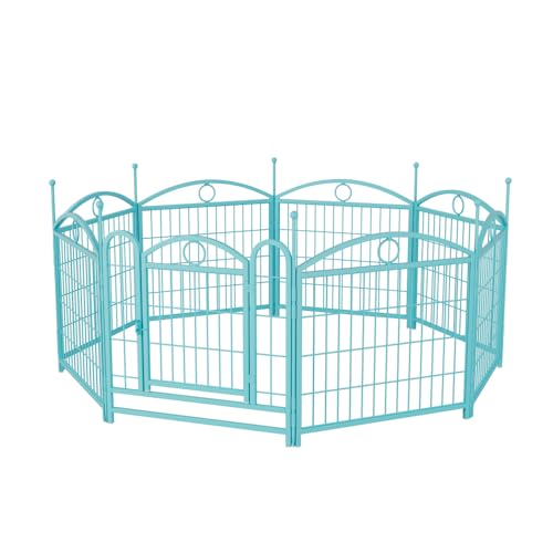 Heavy Duty Metal Dog Playpen for Indoor and Outdoor Use, 8-Panel Foldable Pet Exercise Pen with Door, Rust Resistant Black Iron Puppy Fence for Large Medium Small Dogs (Blue + Iron) The Dachshund Zone