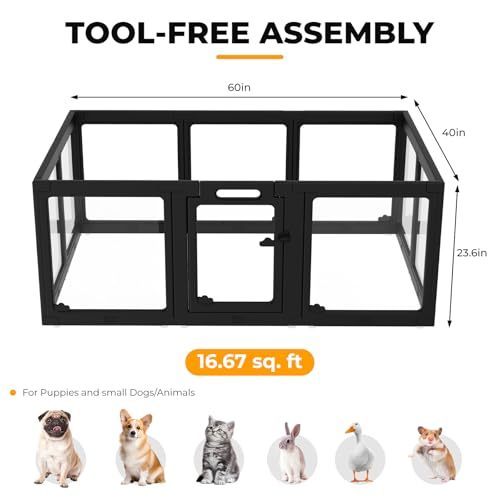 ClimbHope Acrylic Dog Playpen Indoor, Clear Dog Play Pen for Puppies and Small Dogs, Easy Assembly & Clean Puppy Pen (23.6", 12 Panels, Black) The Dachshund Zone