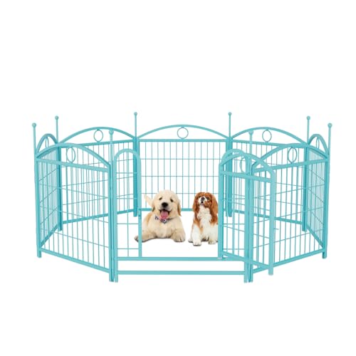 Heavy Duty Metal Dog Playpen for Indoor and Outdoor Use, 8-Panel Foldable Pet Exercise Pen with Door, Rust Resistant Black Iron Puppy Fence for Large Medium Small Dogs (Blue + Iron) The Dachshund Zone