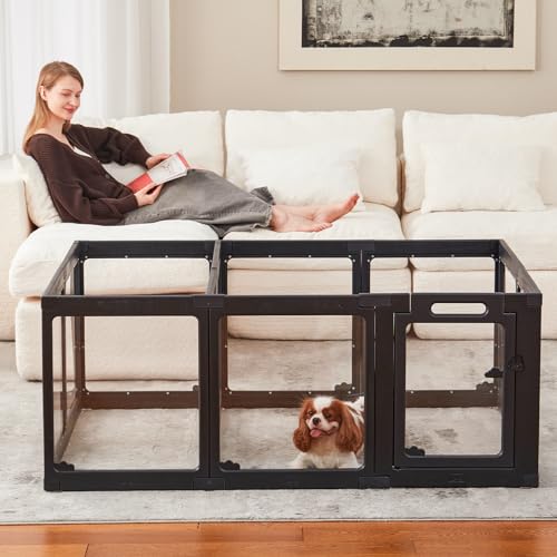 ClimbHope Acrylic Dog Playpen Indoor, Clear Dog Play Pen for Puppies and Small Dogs, Easy Assembly & Clean Puppy Pen (23.6", 12 Panels, Black) The Dachshund Zone