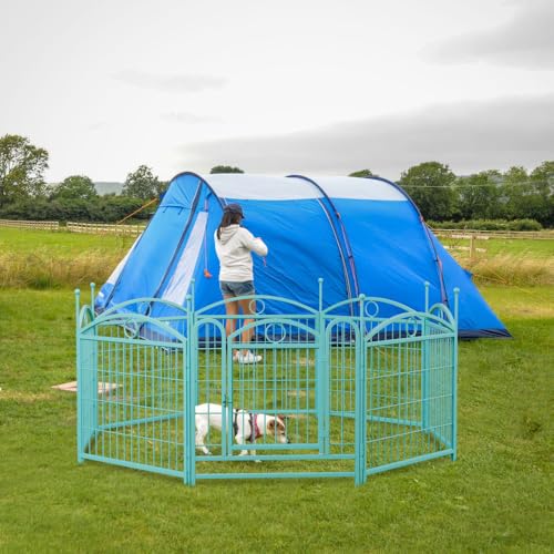 Heavy Duty Metal Dog Playpen for Indoor and Outdoor Use, 8-Panel Foldable Pet Exercise Pen with Door, Rust Resistant Black Iron Puppy Fence for Large Medium Small Dogs (Blue + Iron) The Dachshund Zone