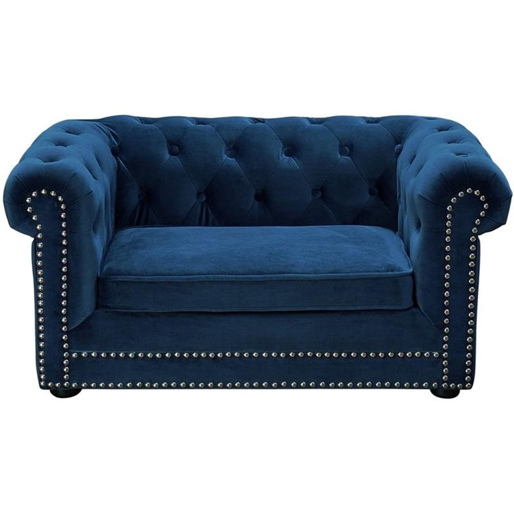 The Dachshund Collection Handmade Button Tufted Velvet Upholstered Pet Bed, Navy The Dachshund Zone