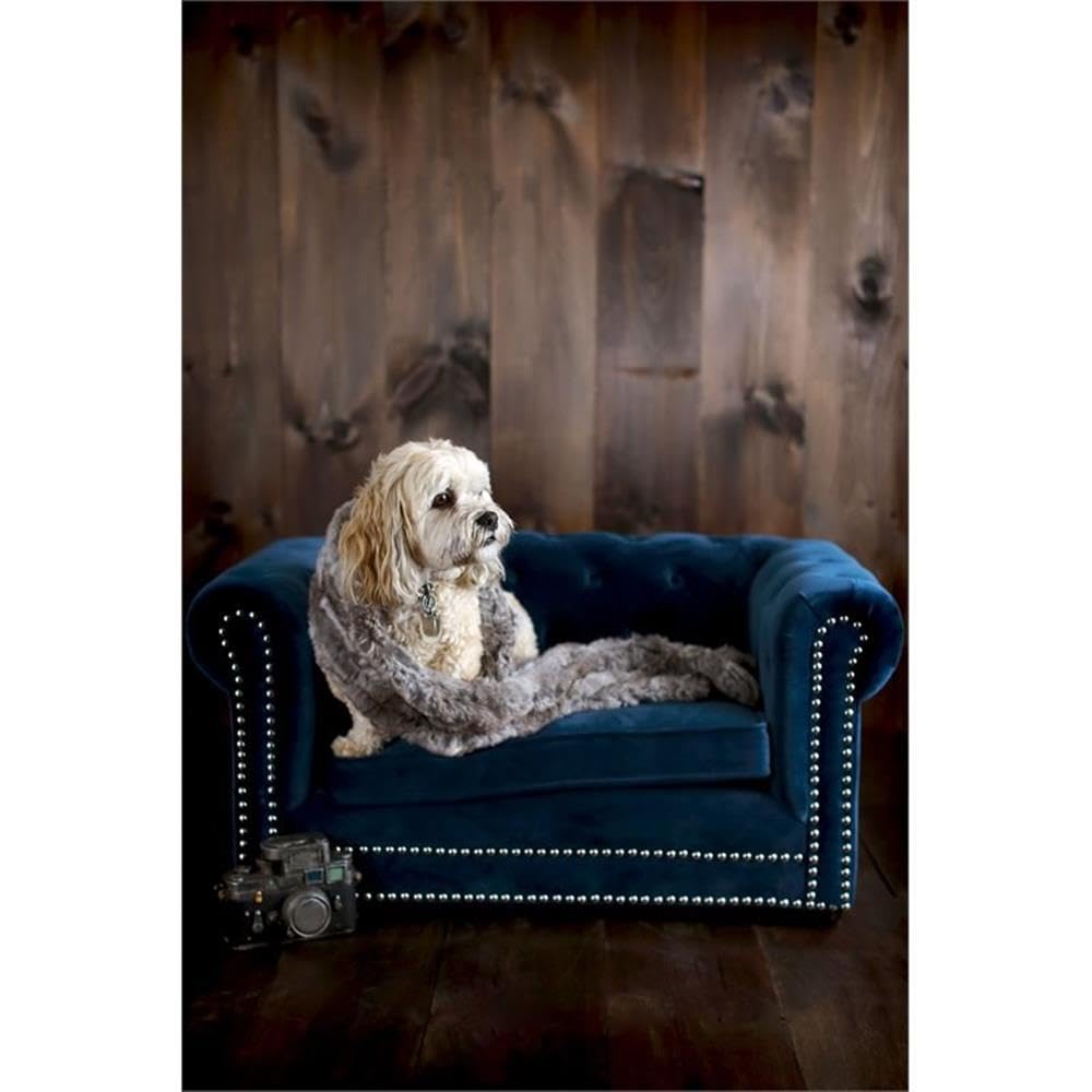 The Dachshund Collection Handmade Button Tufted Velvet Upholstered Pet Bed, Navy The Dachshund Zone