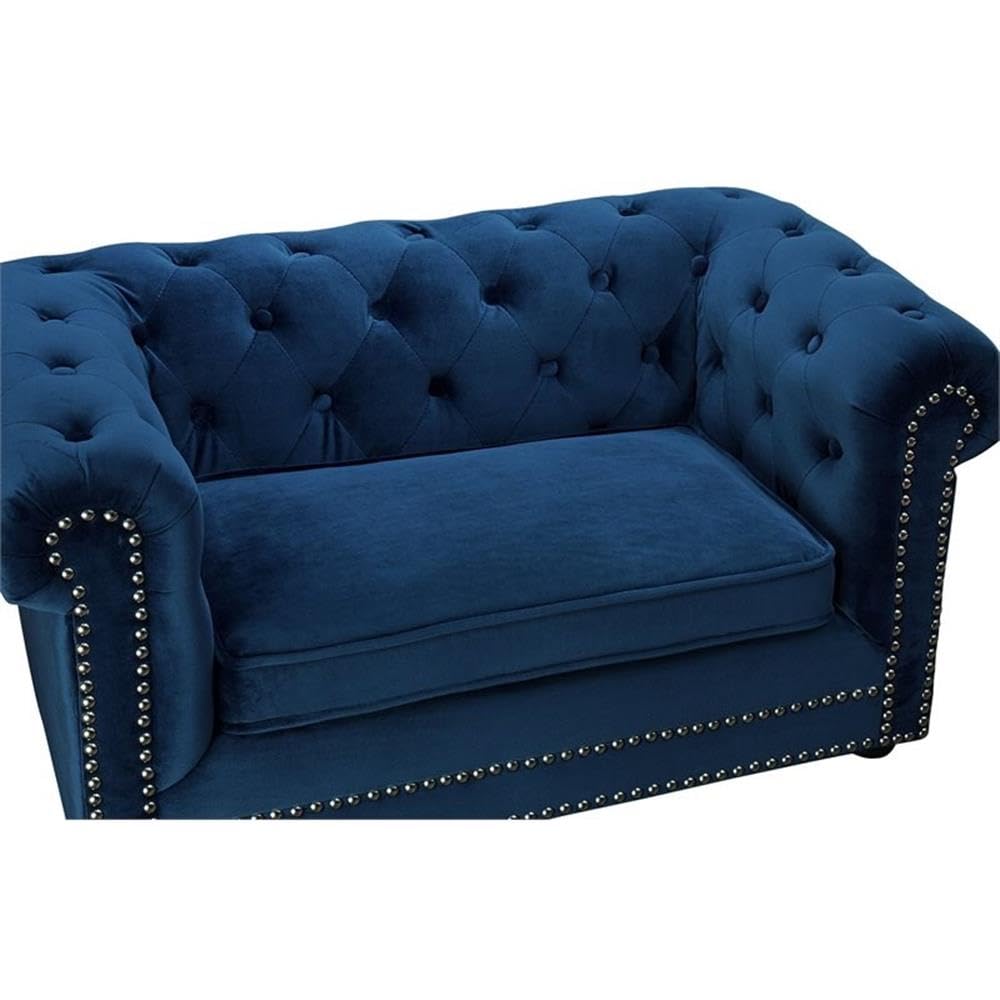 The Dachshund Collection Handmade Button Tufted Velvet Upholstered Pet Bed, Navy The Dachshund Zone