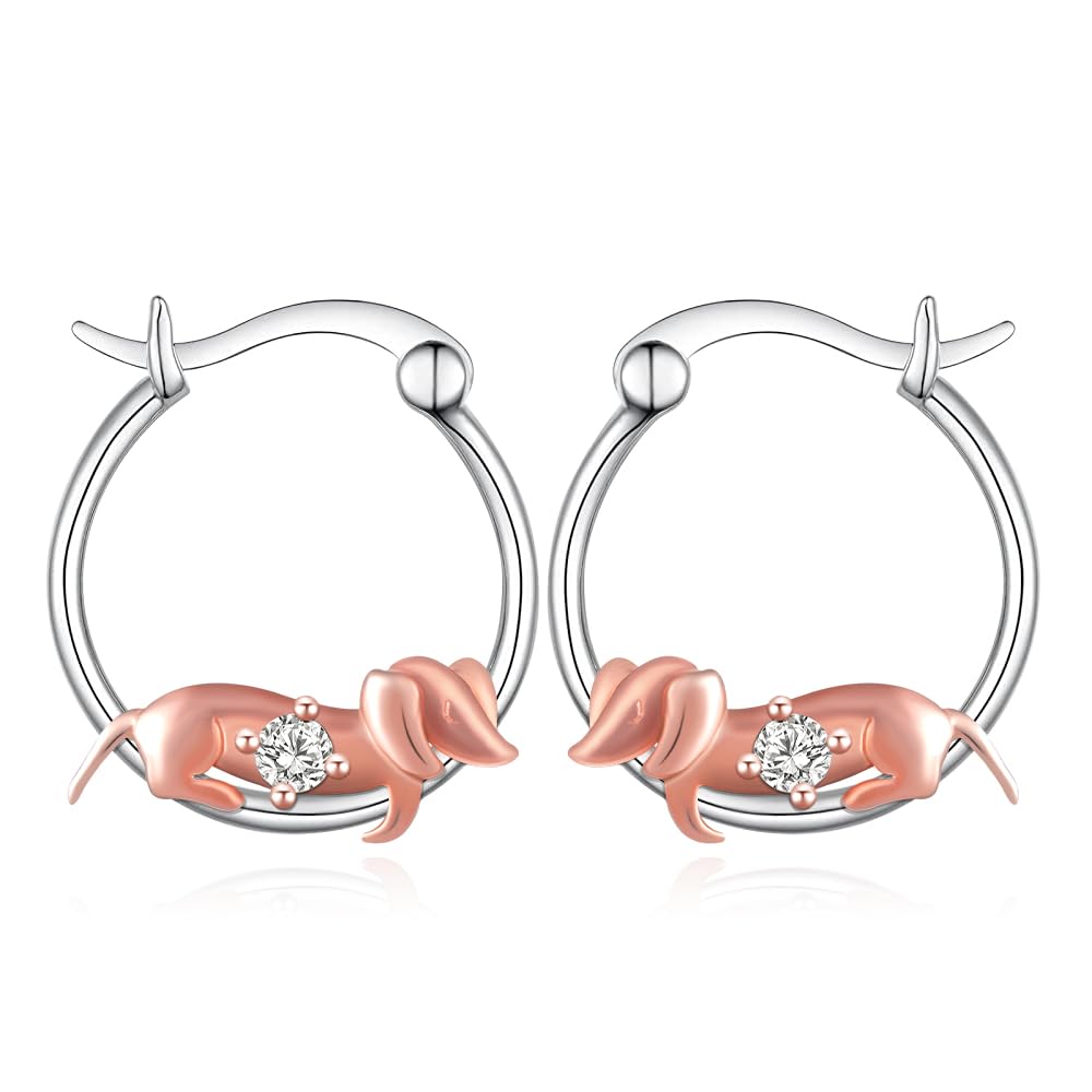 Fuguangju Dachshund Sterling Silver Hoop Earrings The Dachshund Zone