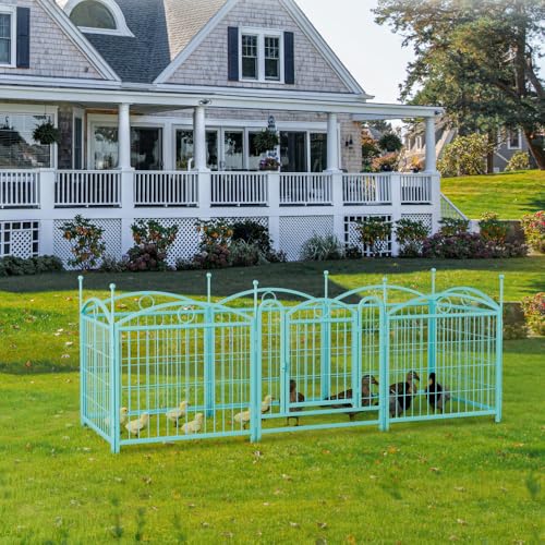 Heavy Duty Metal Dog Playpen for Indoor and Outdoor Use, 8-Panel Foldable Pet Exercise Pen with Door, Rust Resistant Black Iron Puppy Fence for Large Medium Small Dogs (Blue + Iron) The Dachshund Zone