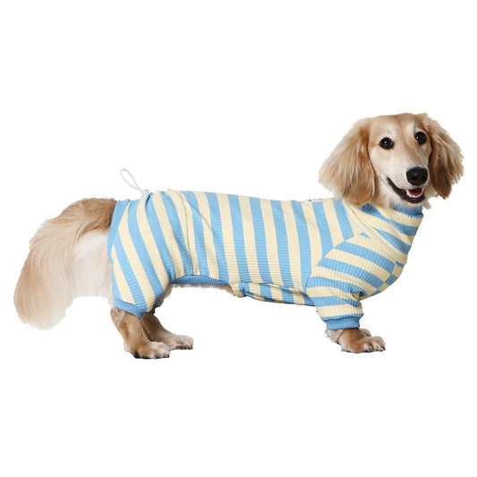 HowlyWoof Dachshund Dog Shirt, Thin Striped Base Layer Onesie for Wiener Dogs, Lightweight All-Season Wear. The Dachshund Zone