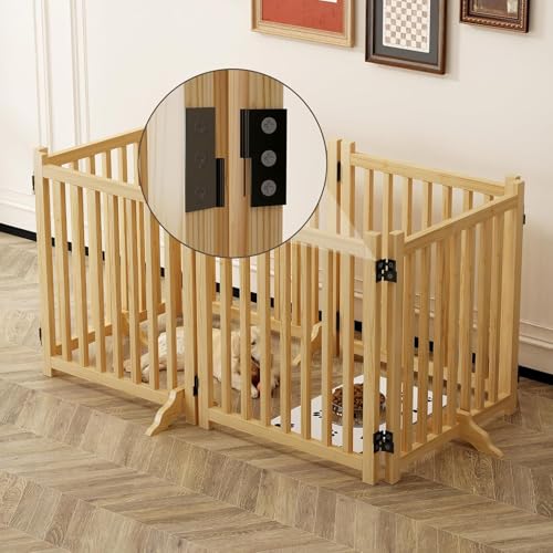 Dog Playpen with Door,Adjustable Wooden Pet Gate for Dogs with Anti-Slip Base,30.7" Height Multi-Functional Puppy Gate for Stairs,Kitchen,Bedroom,Pet Fence for Small,Medium Dogs The Dachshund Zone