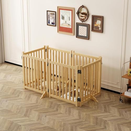 Dog Playpen with Door,Adjustable Wooden Pet Gate for Dogs with Anti-Slip Base,30.7" Height Multi-Functional Puppy Gate for Stairs,Kitchen,Bedroom,Pet Fence for Small,Medium Dogs The Dachshund Zone