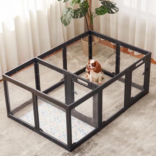 ClimbHope Acrylic Dog Playpen Indoor, Clear Dog Play Pen for Puppies and Small Dogs, Easy Assembly & Clean Puppy Pen (23.6", 12 Panels, Black) The Dachshund Zone