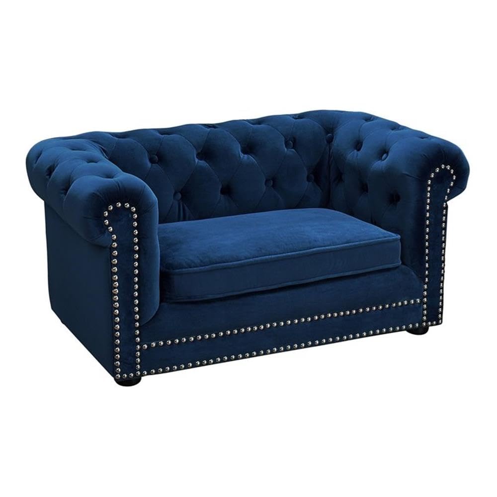 The Dachshund Collection Handmade Button Tufted Velvet Upholstered Pet Bed, Navy The Dachshund Zone