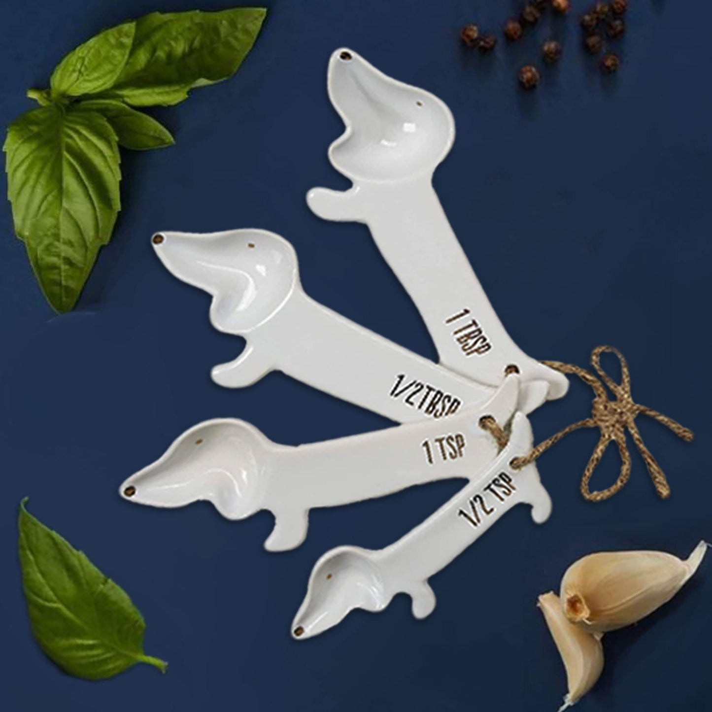 White Dachshund Ceramic Measuring Spoon Set The Dachshund Zone