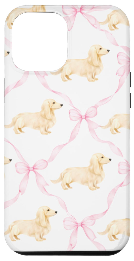 Long Haired Cream Dachshund Pink Bow Coquette Doxie Gift Case for iPhone 12 Pro Max The Dachshund Zone