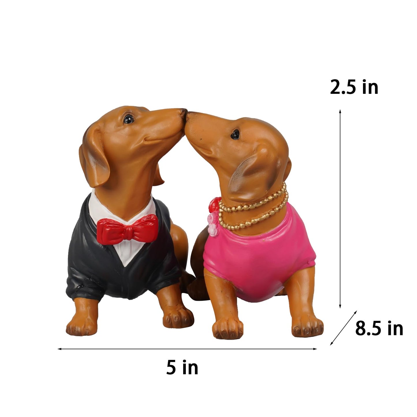 Guichifun Valentines Day Decor Couple Gifts - Kissing Dachshund Dog Couple Figurines 2 Piece Resin Love Statue Decor Valentine Decorations Anniversary for Husband Wife Gifts 8.5 X 2.5 X 5 Inch The Dachshund Zone
