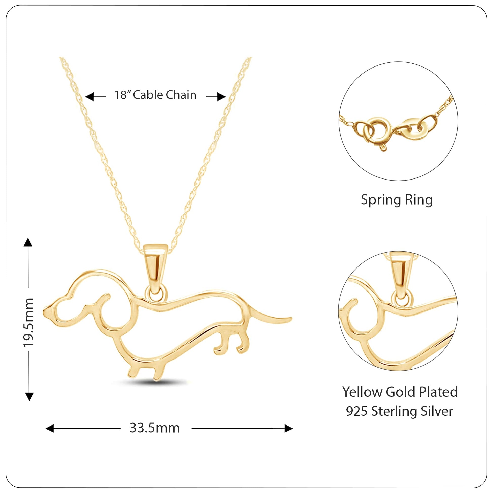 AFFY Dachshund Dog Charm Pendant Necklace In 14k Yellow Gold Over Sterling Silver The Dachshund Zone