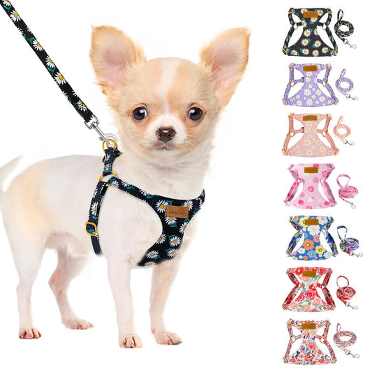 SlowTon No Pull Dog Harness with Leash - Soft Lightweight Floral Pattern Puppy Harness, Adjustable Pet Harness for Small Medium Dogs (Black Daisy XXS) The Dachshund Zone