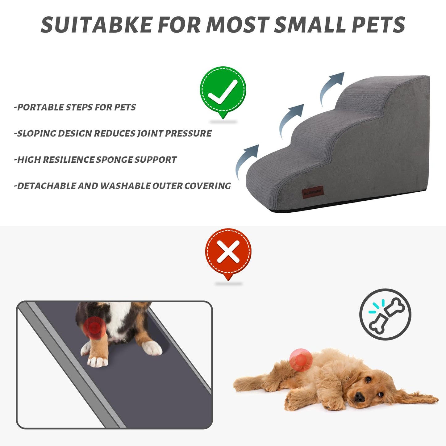 Aodisman 3-Step Dog Ramp and Stairs for Sofa and Chair The Dachshund Zone