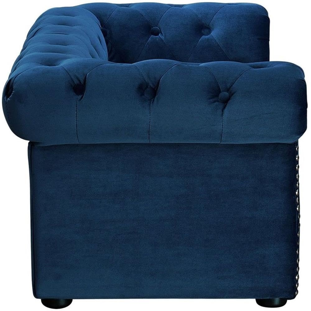 The Dachshund Collection Handmade Button Tufted Velvet Upholstered Pet Bed, Navy The Dachshund Zone