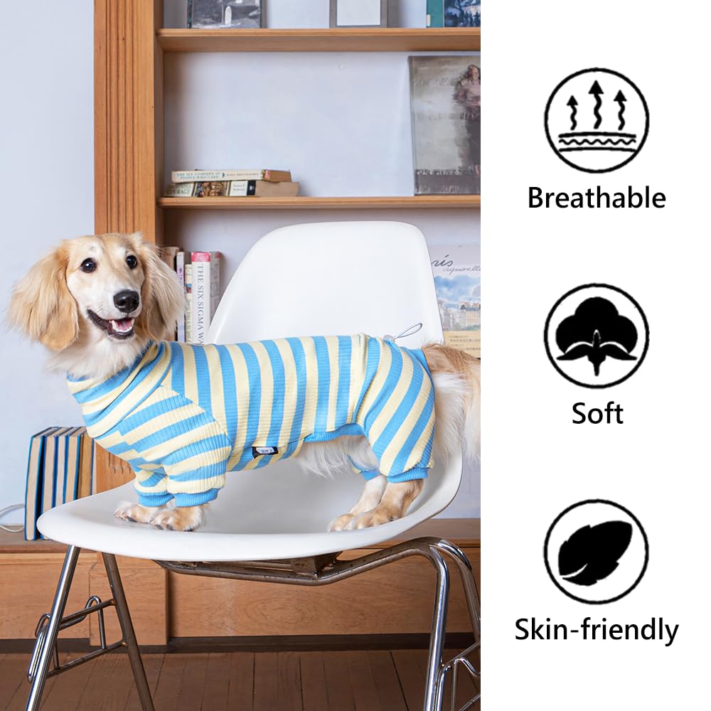 HowlyWoof Dachshund Dog Shirt, Thin Striped Base Layer Onesie for Wiener Dogs, Lightweight All-Season Wear. The Dachshund Zone