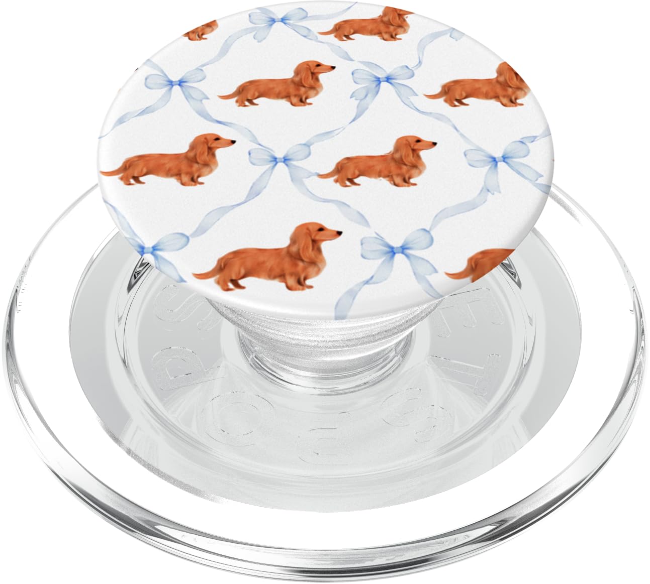 Long Haired Cream Dachshund Baby Blue Bow Coquette Doxie GIF PopSockets PopGrip for MagSafe The Dachshund Zone