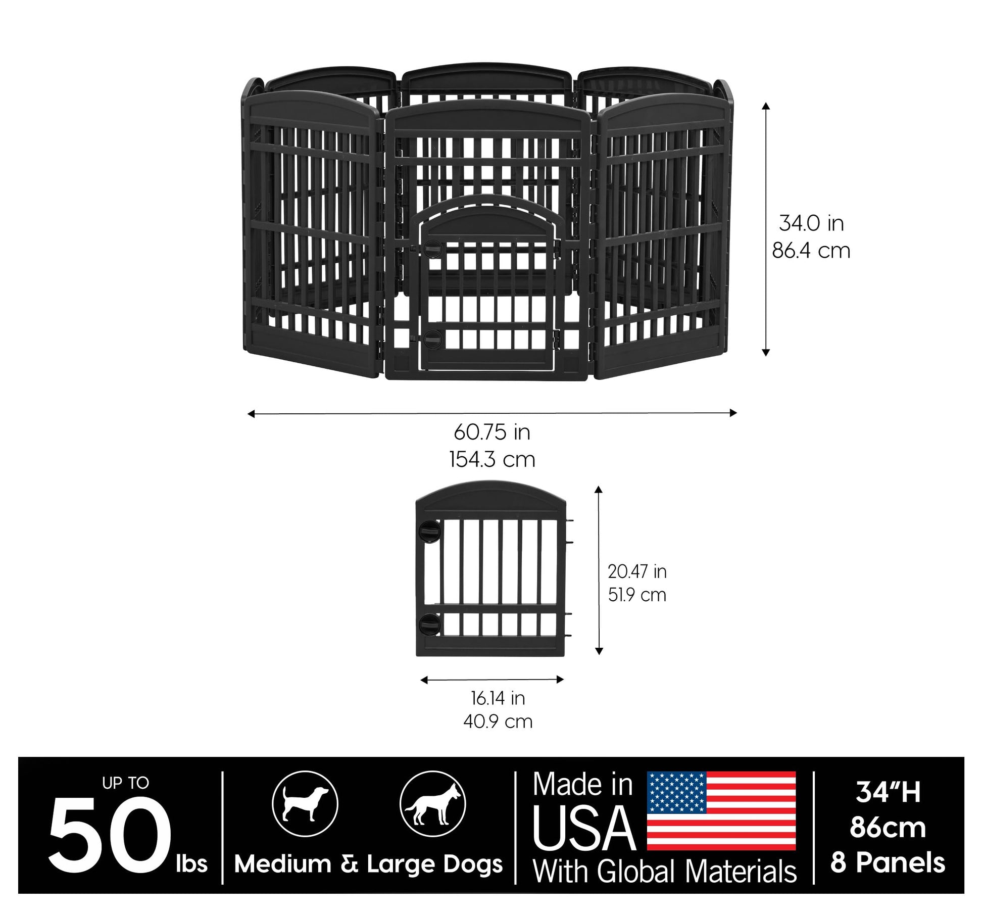 IRIS USA 34" 8-Panel Dog Playpen with Door, 63 x 63 x 35 The Dachshund Zone