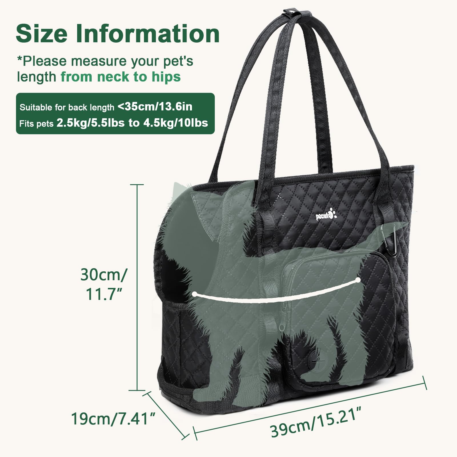 Pecute Dog Purse Carrier,  Fits Dogs 5.5 lbs to 11 lbs, Black Pecute