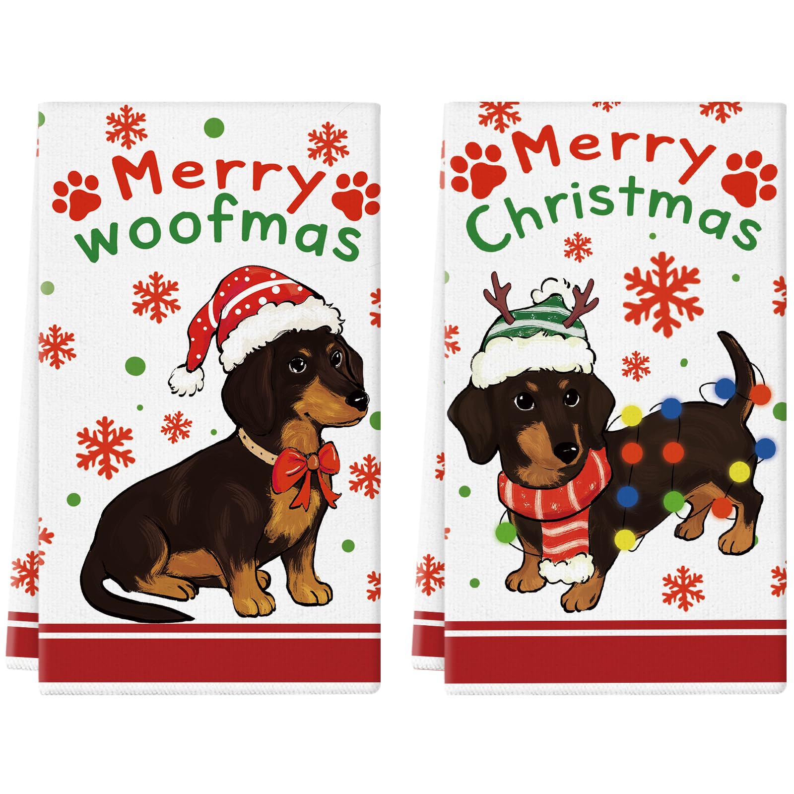Christmas Kitchen Towels Dachshund 18 x 26 Inch Set of 2 Dish Towels Hand Towels for Winter Holiday Home Indoor Bathroom Party Dining Decor Gifts The Dachshund Zone