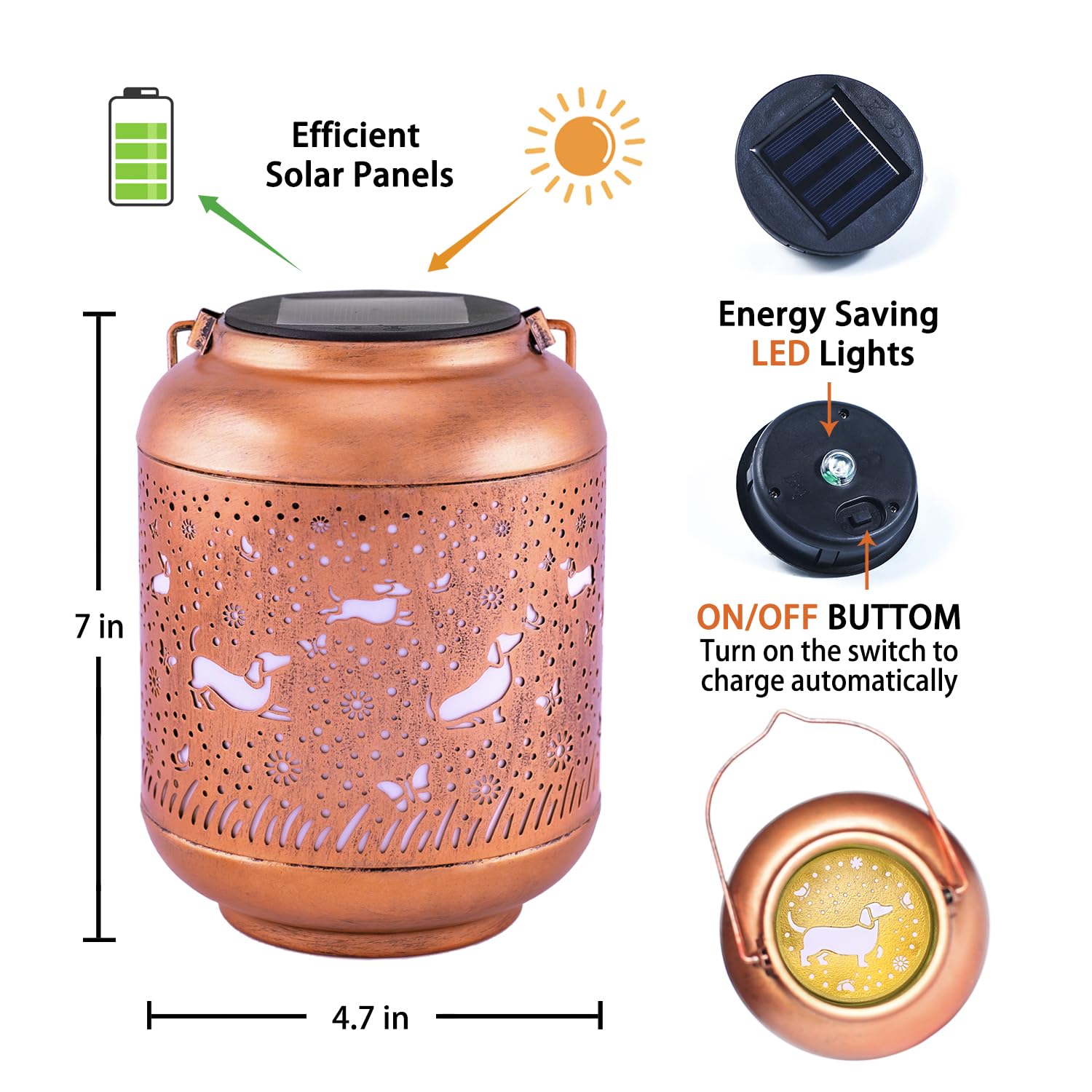 Dachshund Dog Solar Lanterns Outdoor Waterproof Hanging Solar Lights Dog Gifts for Women/Men/Dachshund Dog Lovers Gifts Metal Decorative LED Lanterns for Garden Decor,Patio,Lawn,Pathway,Yard The Dachshund Zone