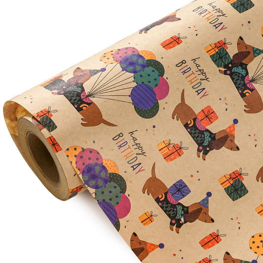 WRAPAHOLIC Kraft Dog Birthday Wrapping Paper Roll - Mini Roll The Dachshund Zone
