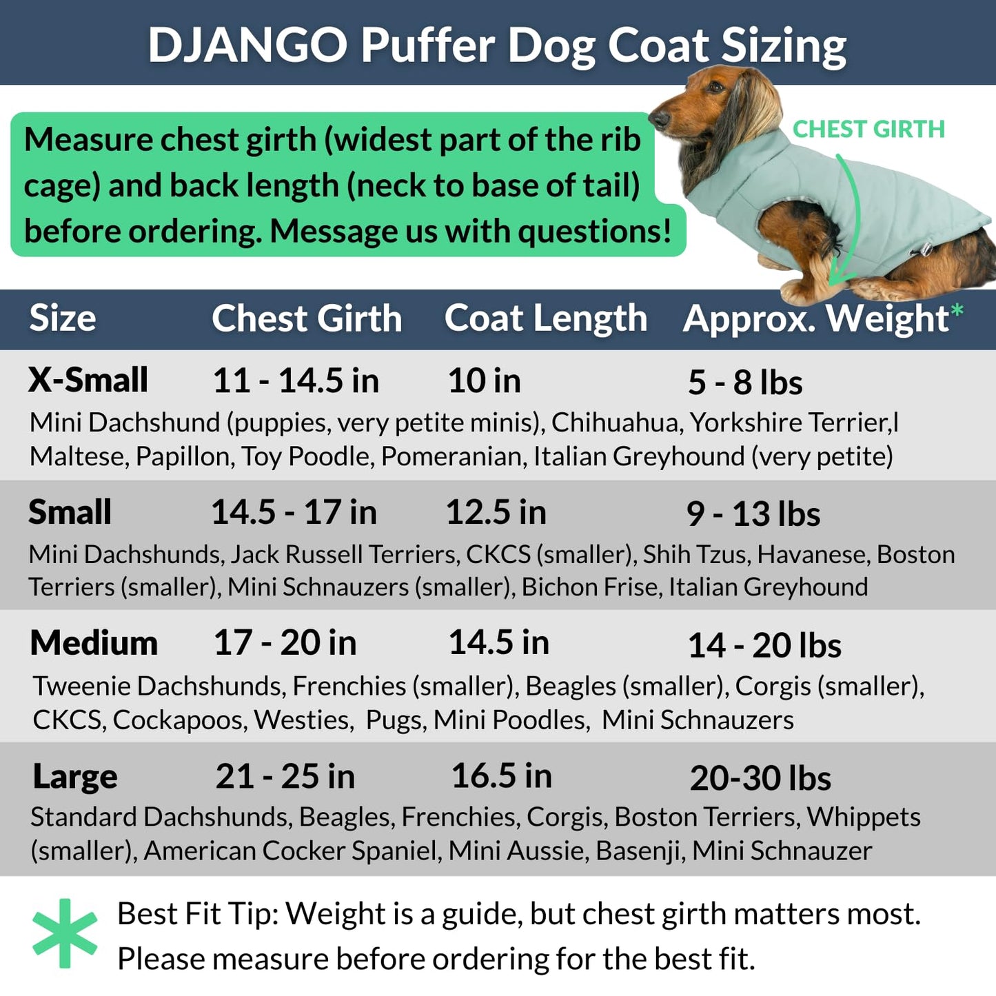 DJANGO Puffer Dog Coat – Warm Winter Dog Jacket & Water-Repellent Insulated Puffer Vest The Dachshund Zone