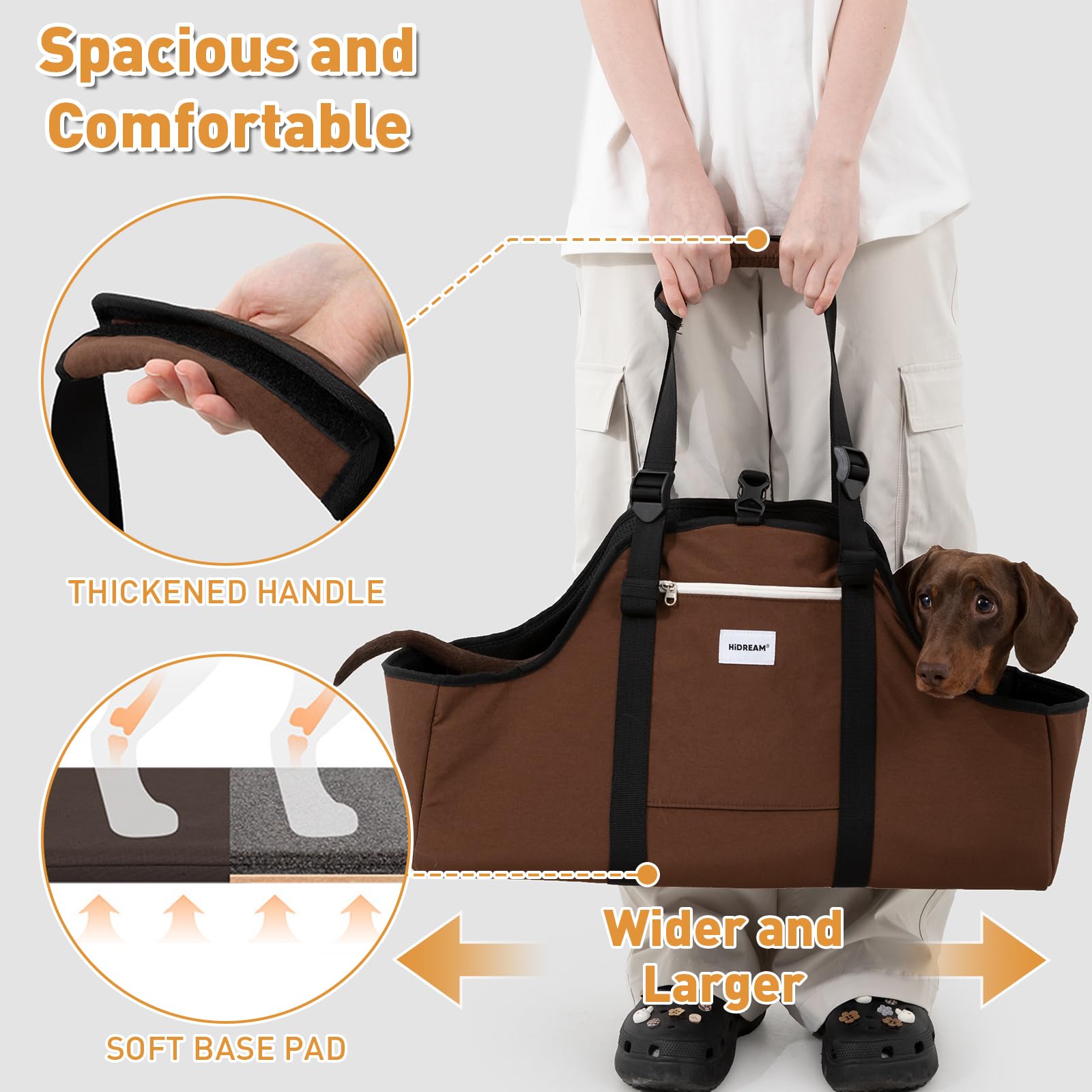 ETIAL Dachshund Shoulder Carrier Bag, Ergonomic Pet Sling with Adjustable Handheld & Crossbody Strap, Lightweight Ventilated Dog Purse for Small Long-Bodied Breeds,Safety Leash (Brown) The Dachshund Zone