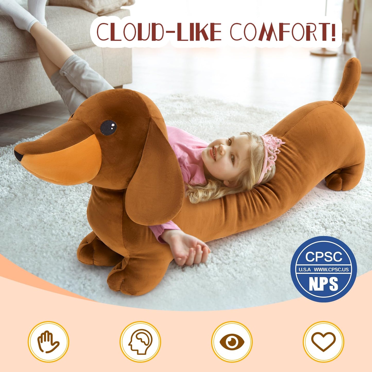 MorisMos Dachshund Dog Stuffed Animal Plush 4ft, 43'' Long Weiner Dog Body Pillow The Dachshund Zone