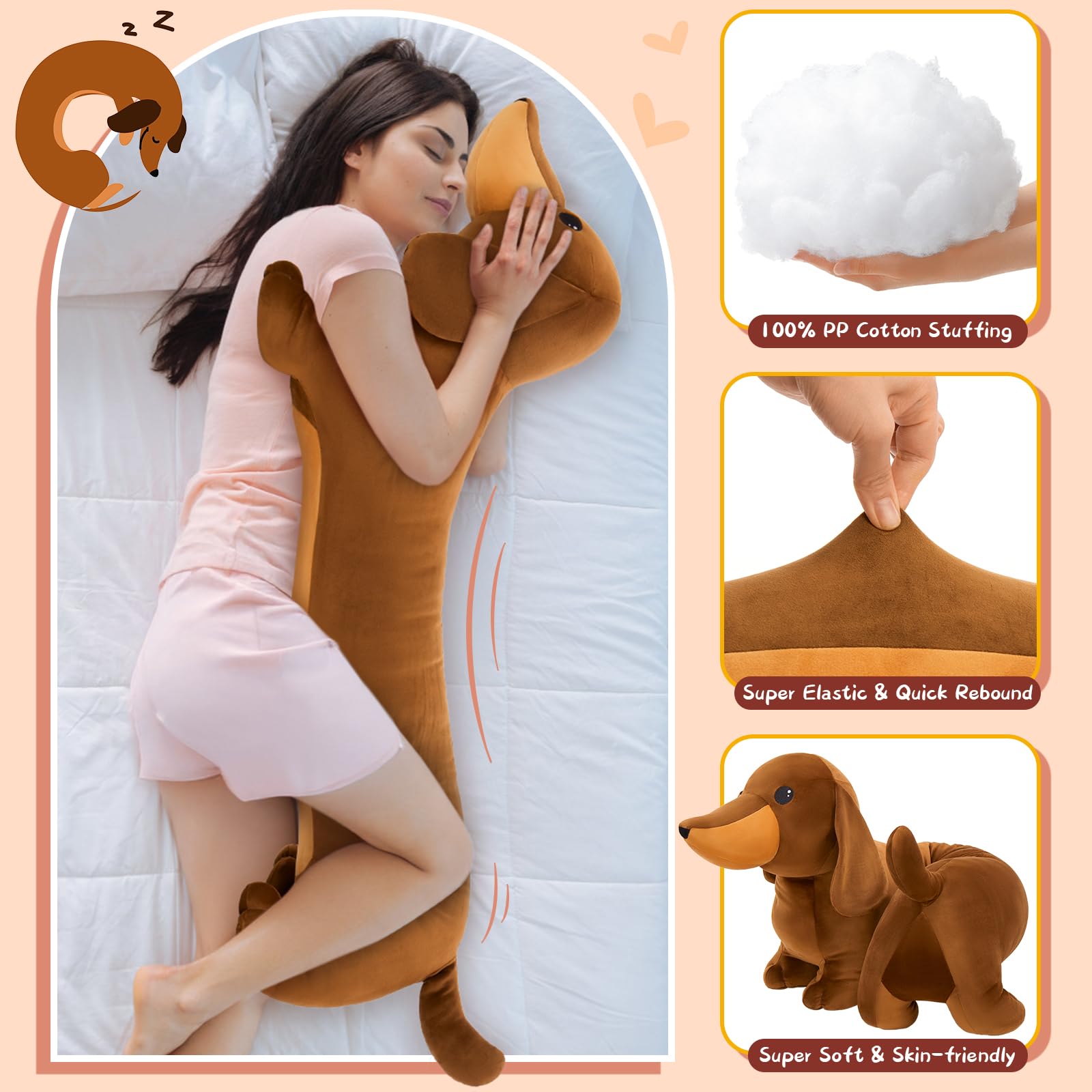 MorisMos Dachshund Dog Stuffed Animal Plush 4ft, 43'' Long Weiner Dog Body Pillow The Dachshund Zone