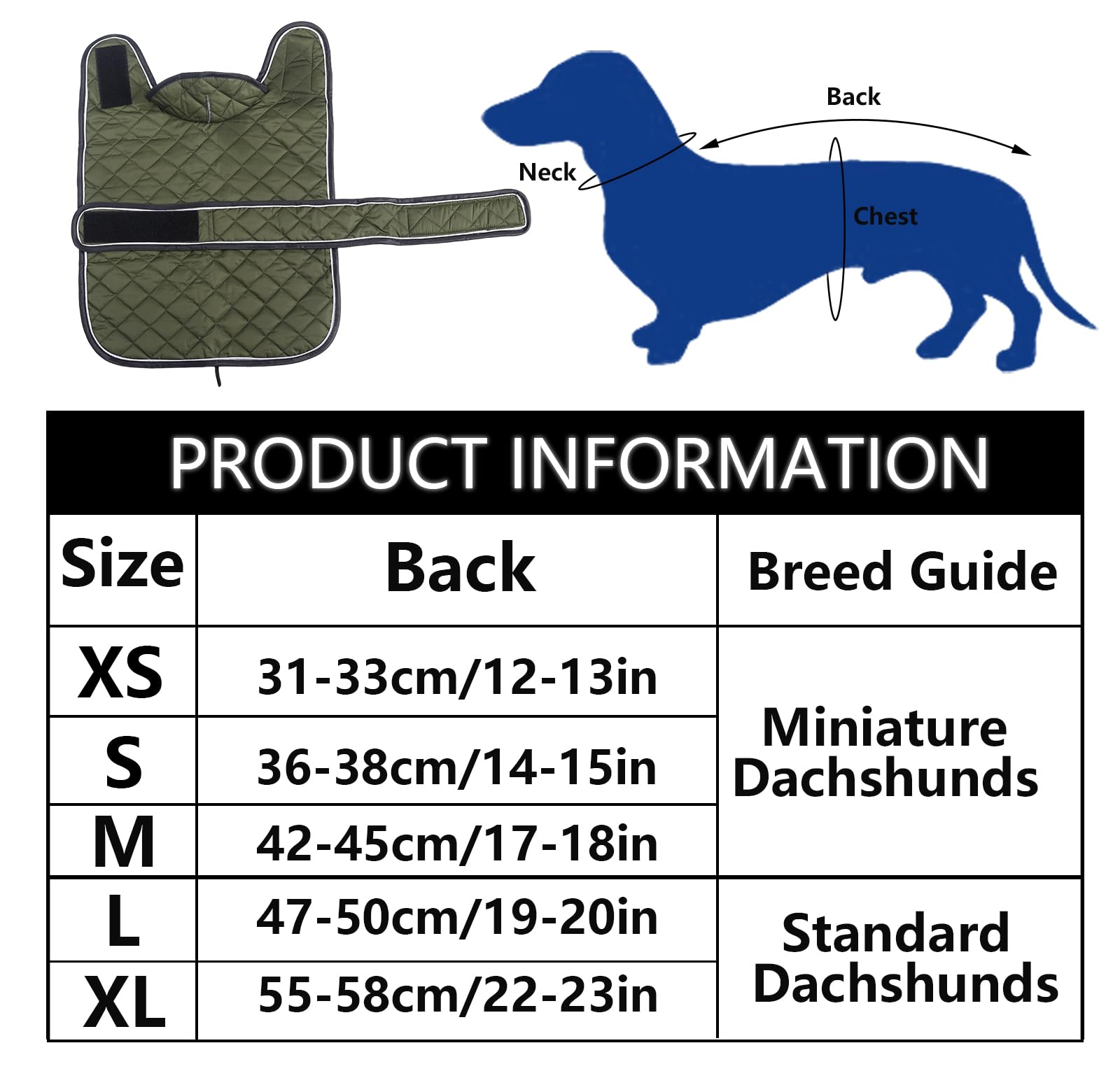 Warm Thermal Quilted Dachshund Coat,Dog Winter Coat with Warm Fleece Lining The Dachshund Zone