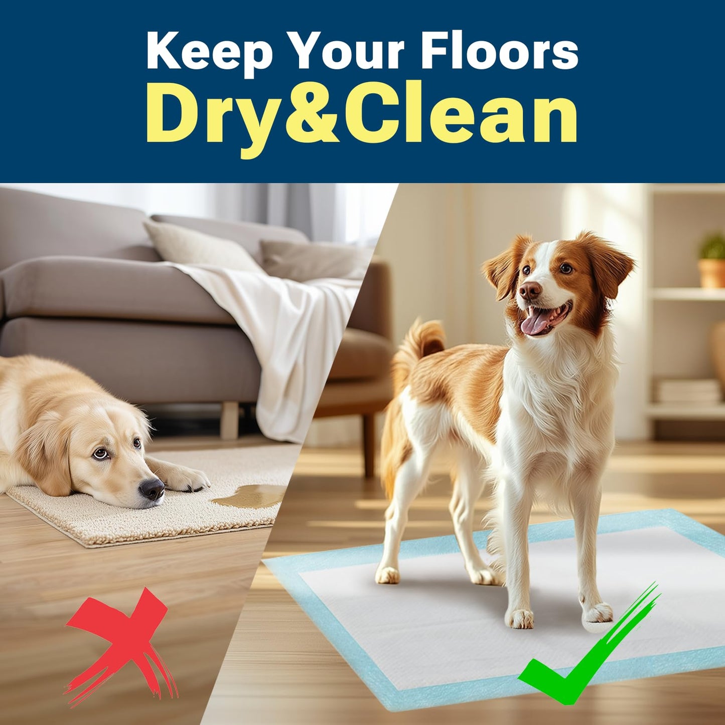 Clean Spaces 100 Count Super Absorbency Puppy Pads 22"x 22", Leakproof The Dachshund Zone