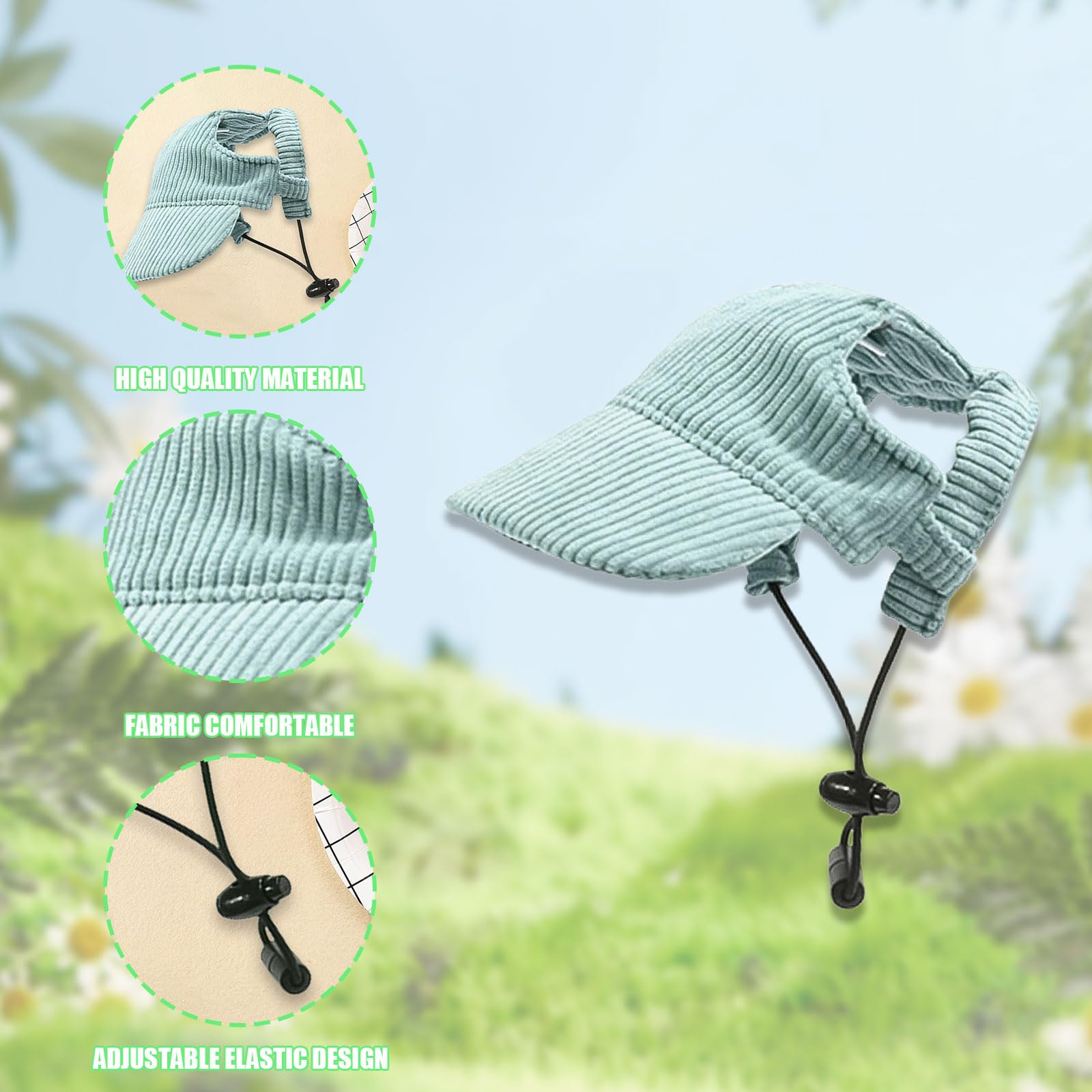 Dog Baseball Cap, Dog Cat Summer Beach Visor Hat with Ear Holes, Adjustable Puppy Sunbonnet Headdress (Green, Small) The Dachshund Zone